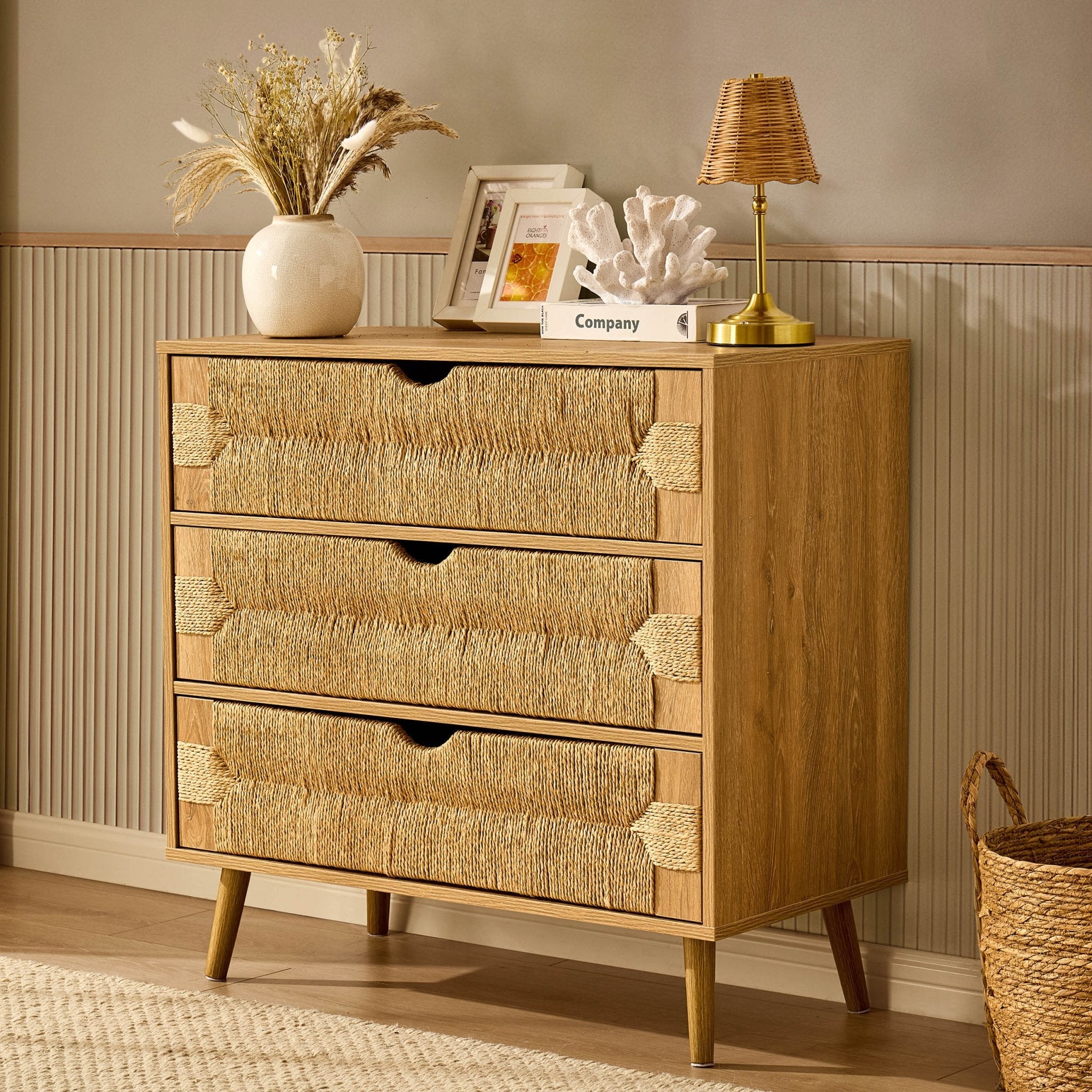 Commode 3 tiroirs tissés - Bois clair