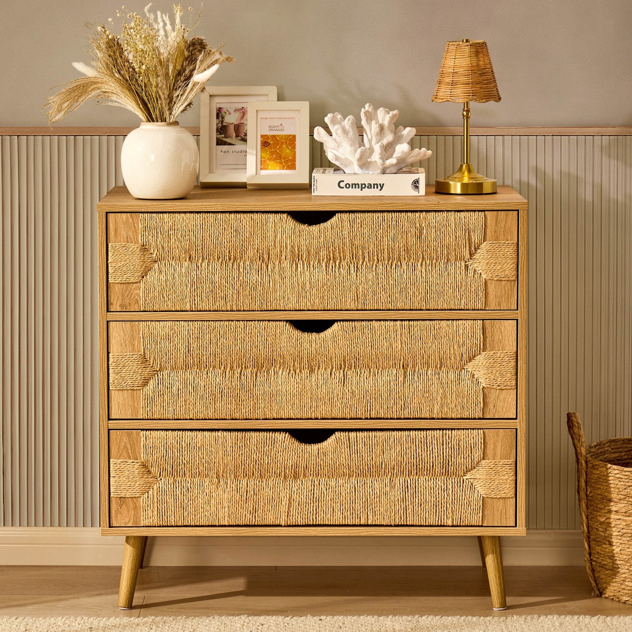 Commode 3 tiroirs tissés - Bois clair