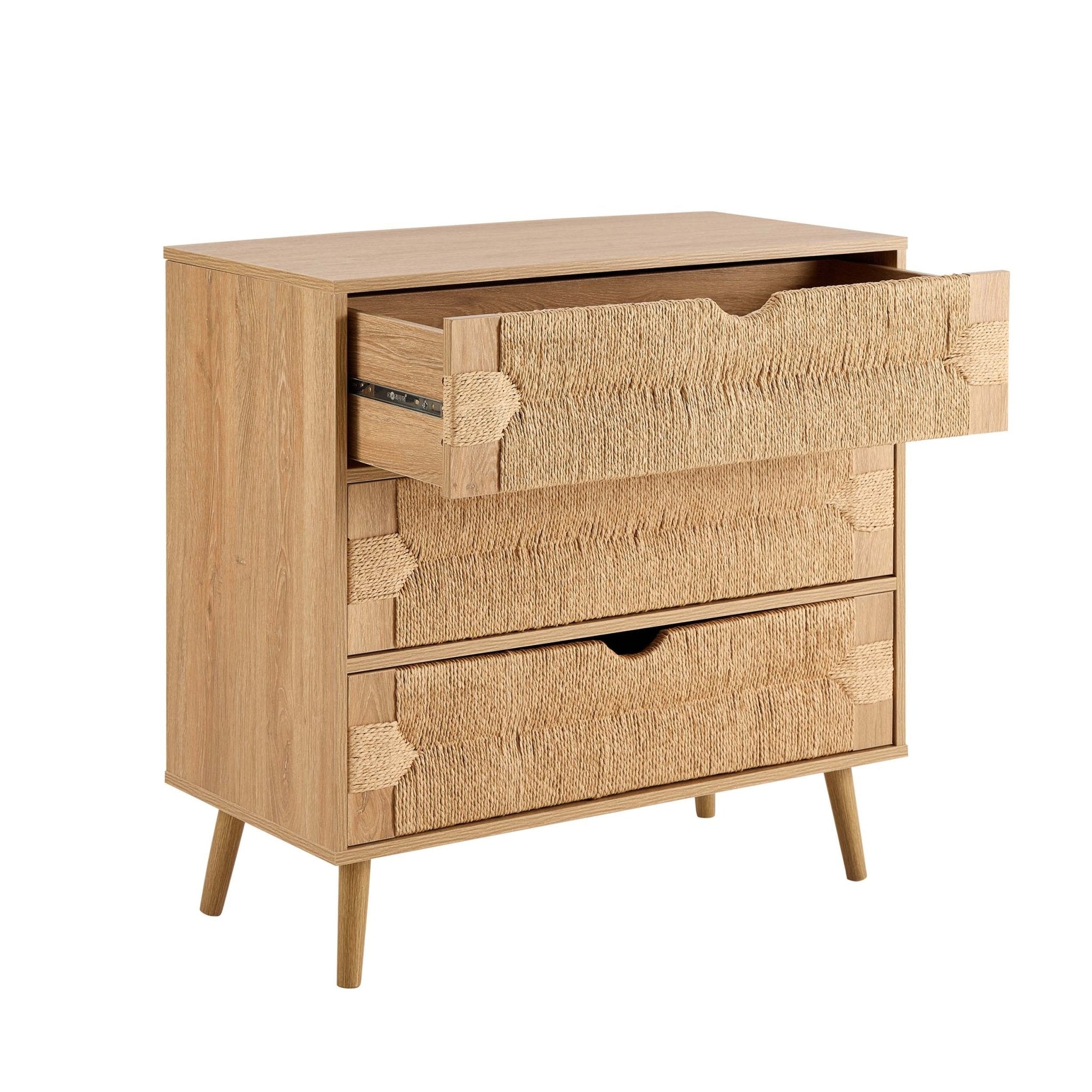 Commode 3 tiroirs tissés - Bois clair
