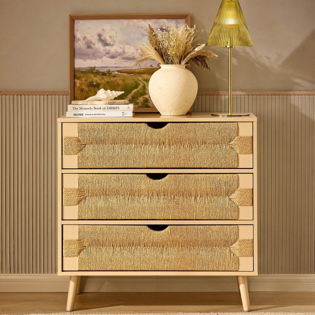 Commode 3 tiroirs tissée – Sable
