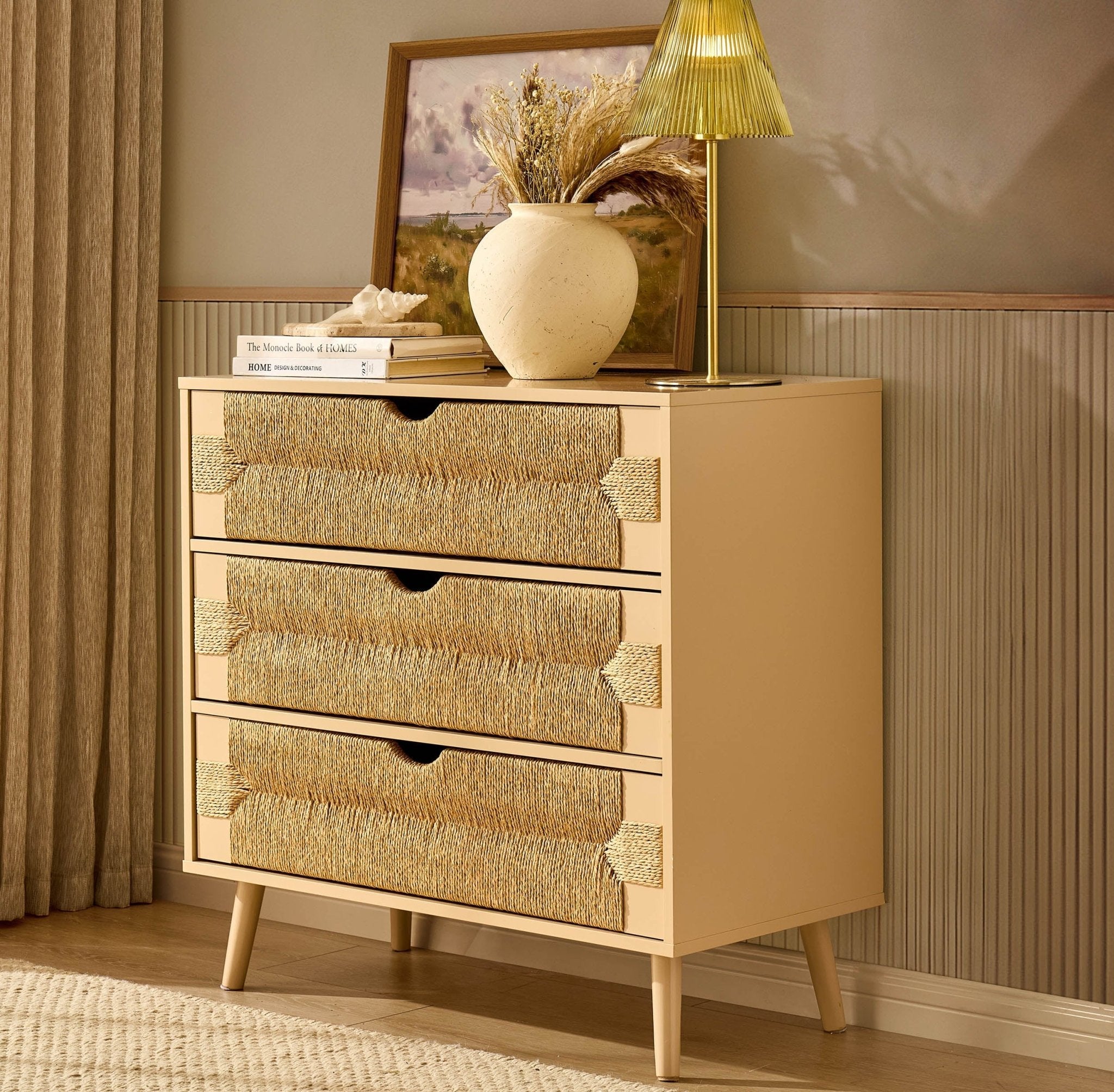 Commode 3 tiroirs tissée – Sable