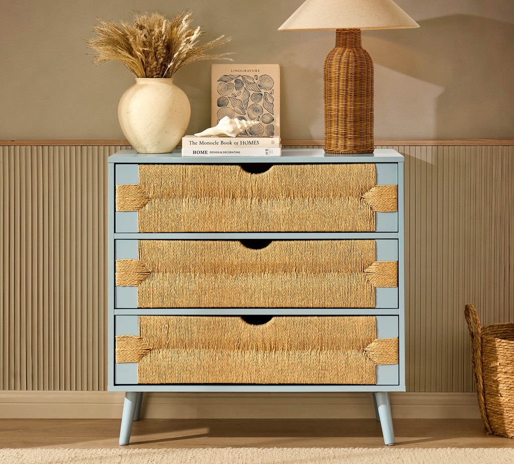 Commode tressée à 3 tiroirs - Bleu ciel