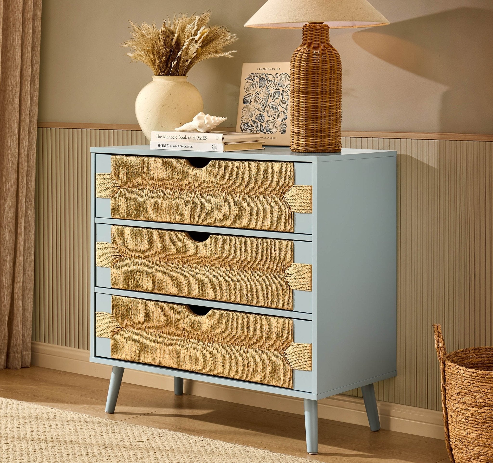 Commode tressée à 3 tiroirs - Bleu ciel