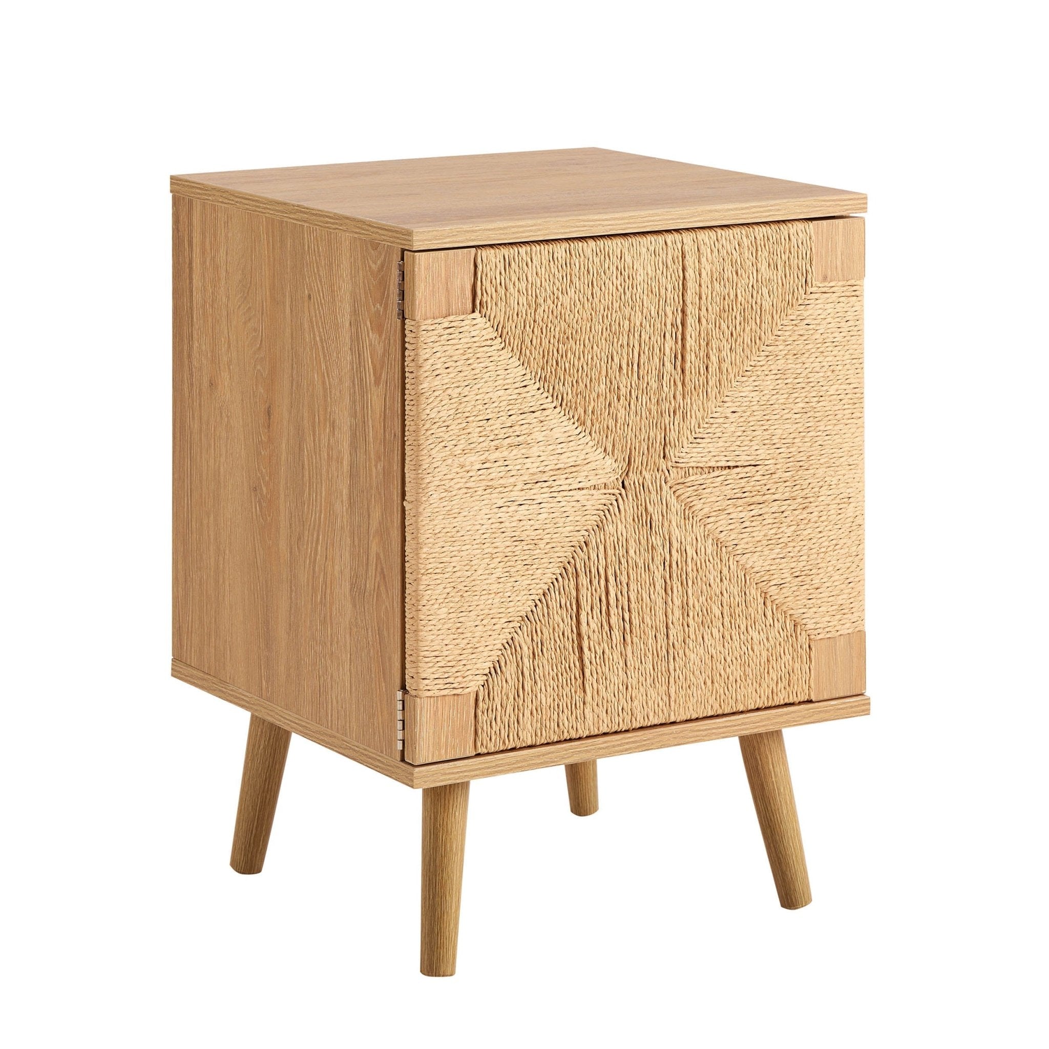 Table de chevet tissée avec porte - Bois clair