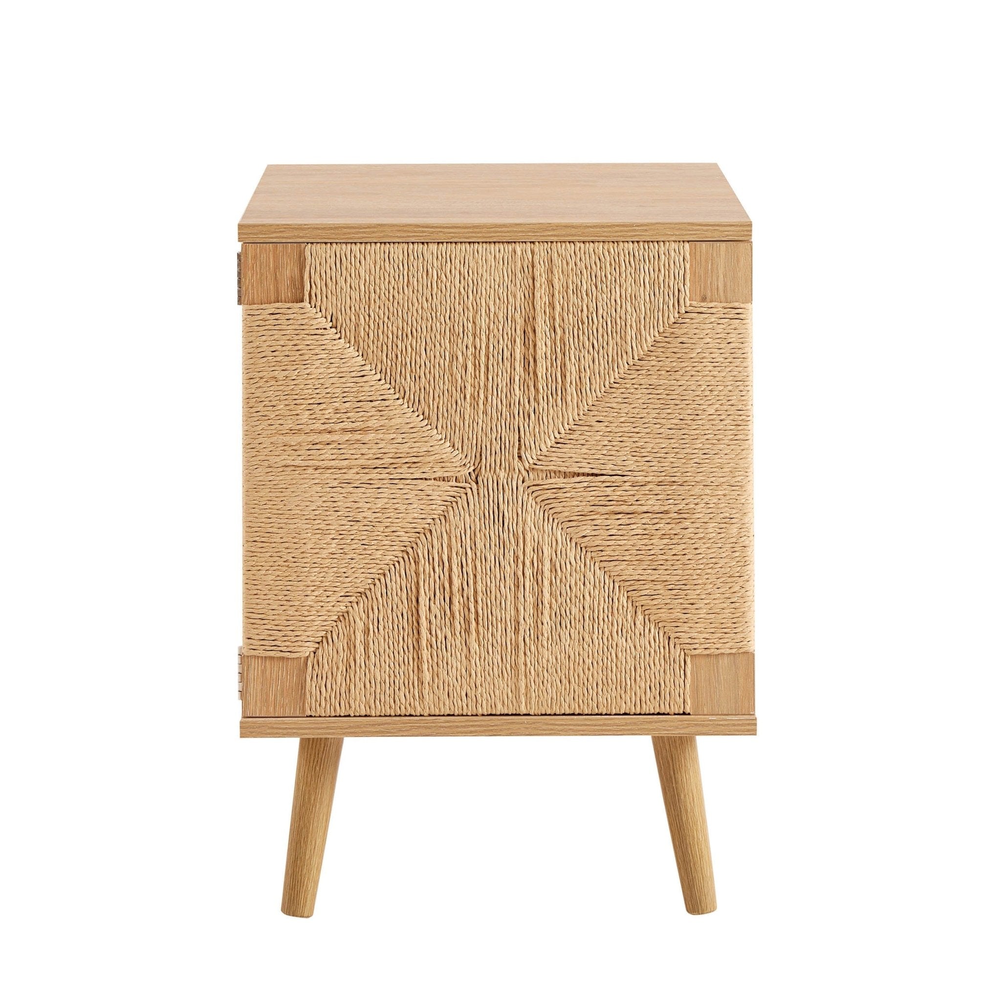 Table de chevet tissée avec porte - Bois clair