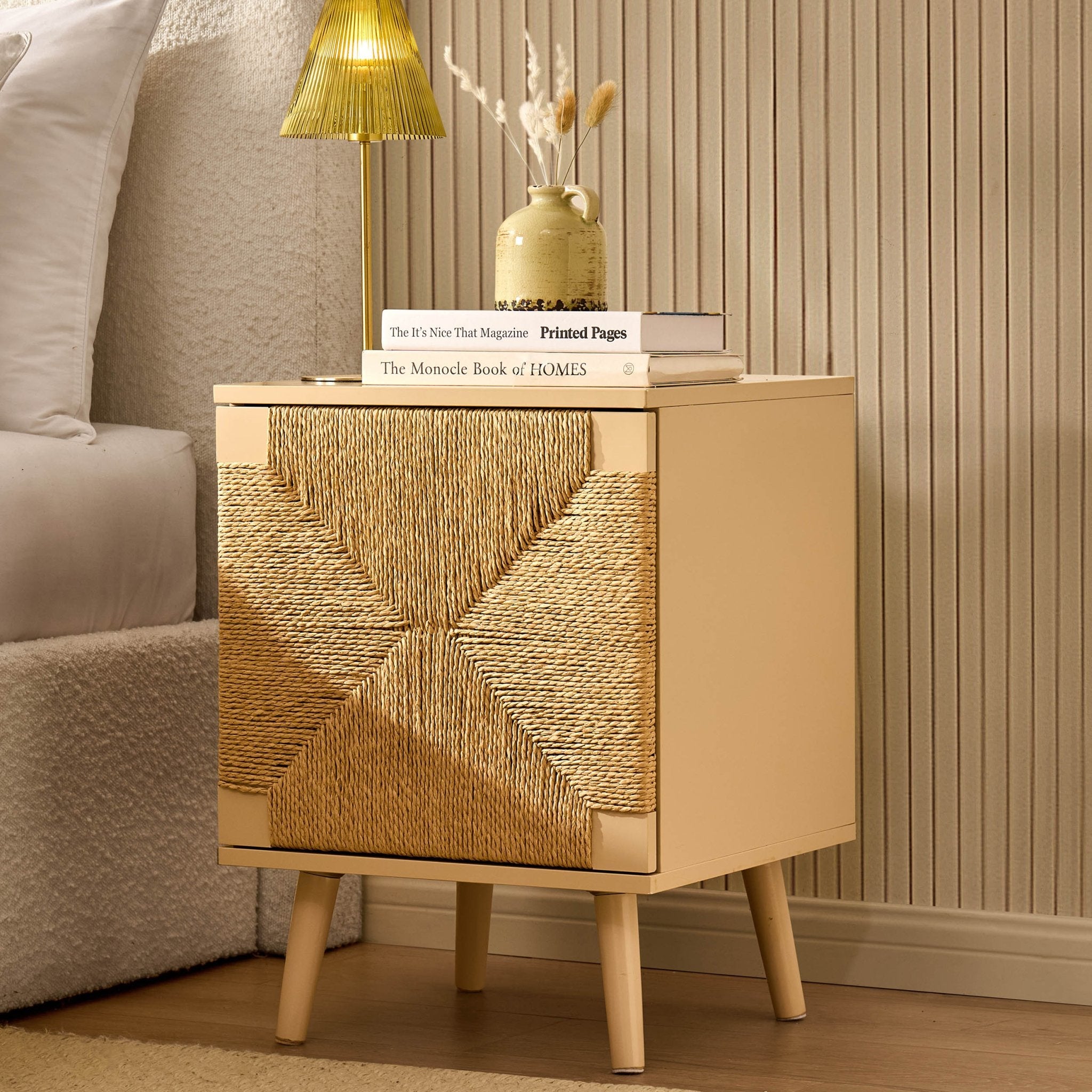 Table de chevet tissée avec porte - Sable