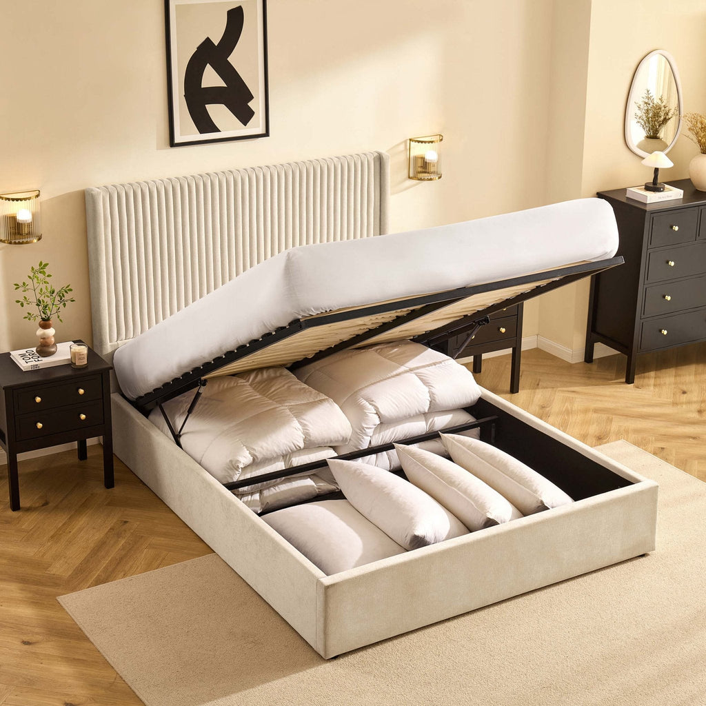 Lit coffre – Chenille ivoire