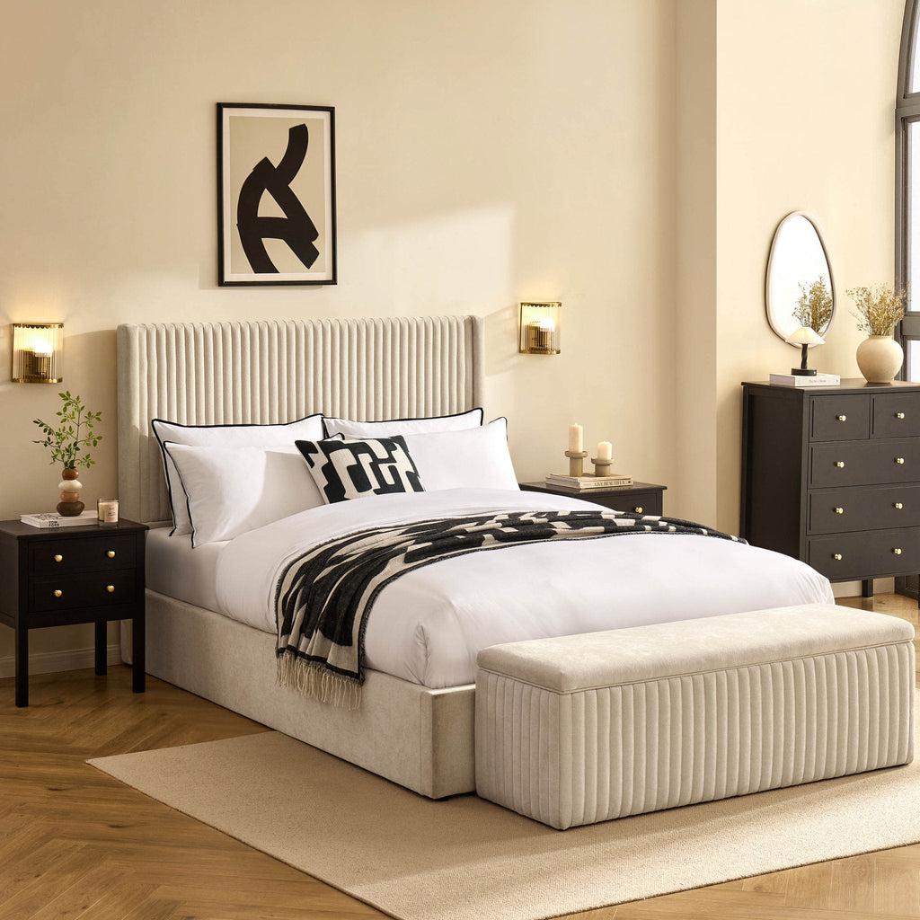 Lit coffre – Chenille ivoire