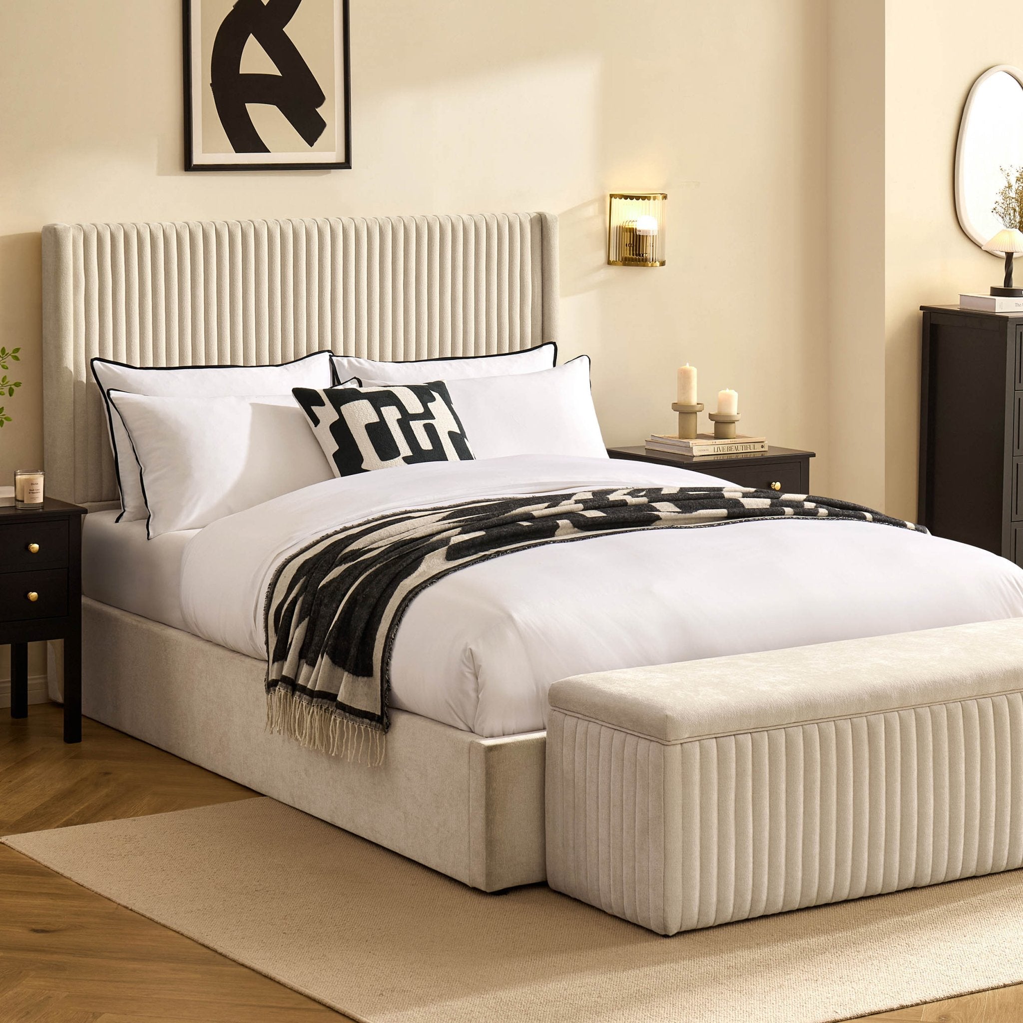 Lit coffre – Chenille ivoire
