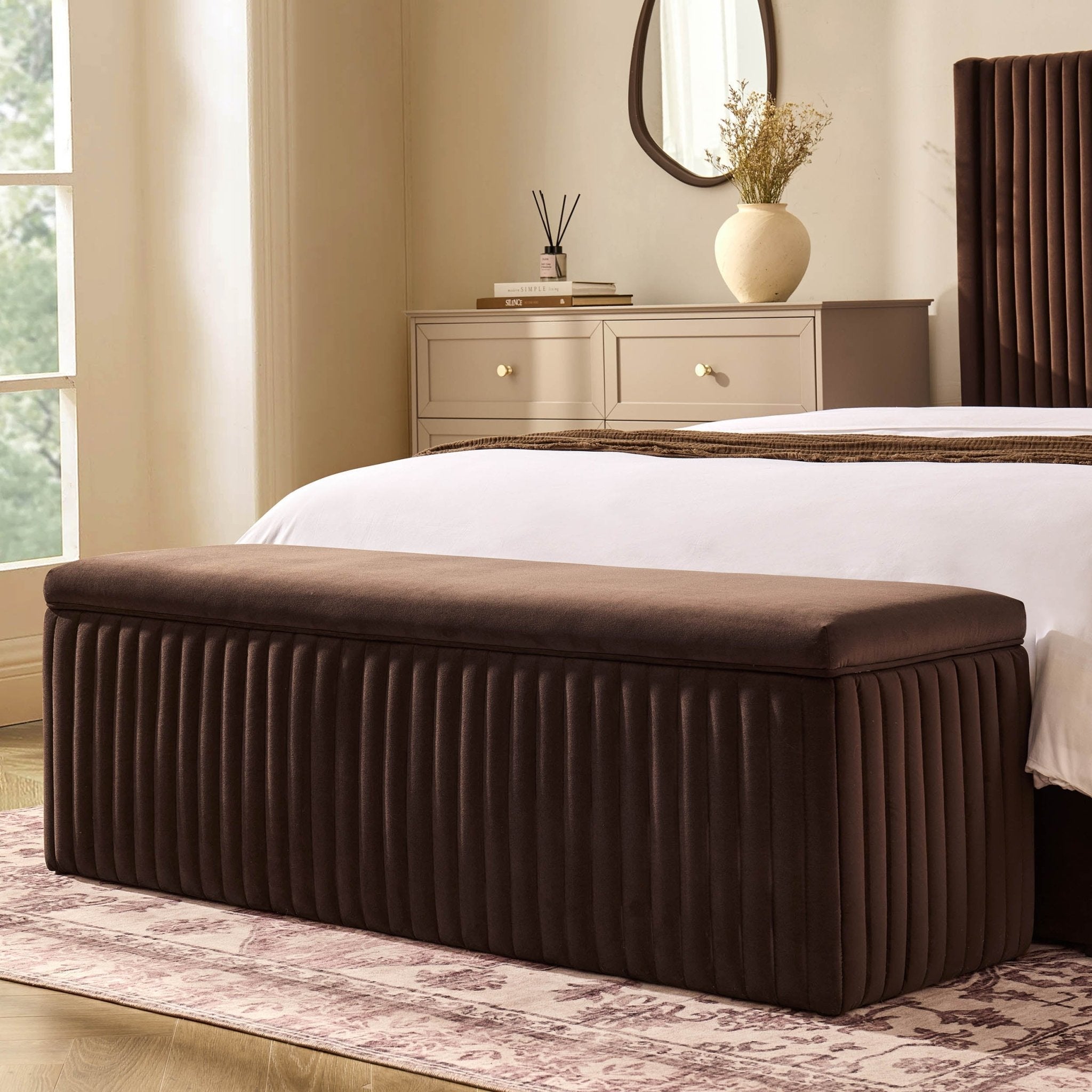 Banc de rangement ottoman côtelé - Cappuccino