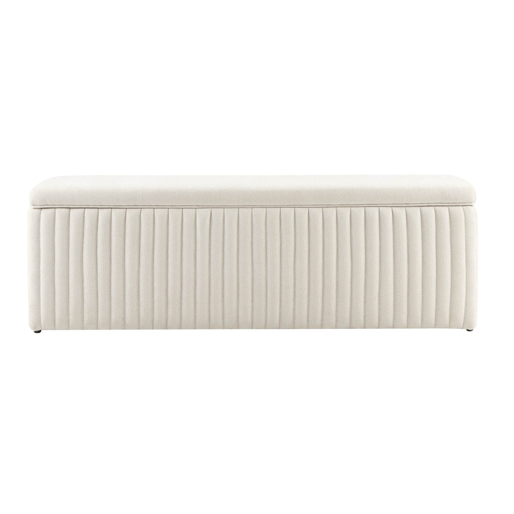 Banc de rangement nervuré - Chenille ivoire