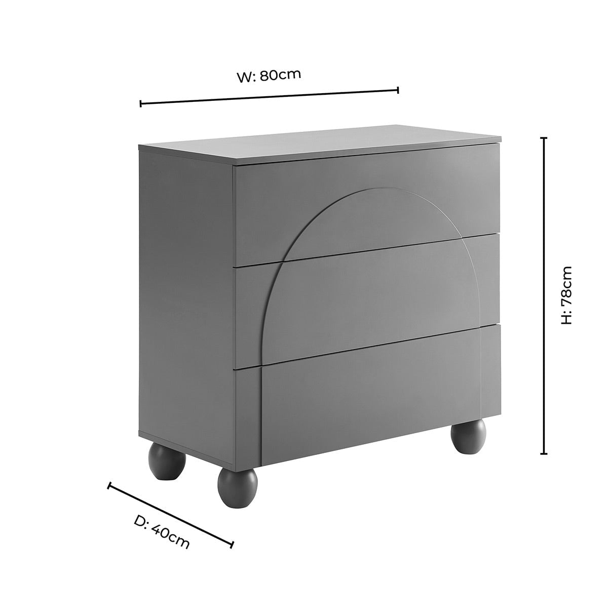 Commode 3 tiroirs Arc Façade - Taupe