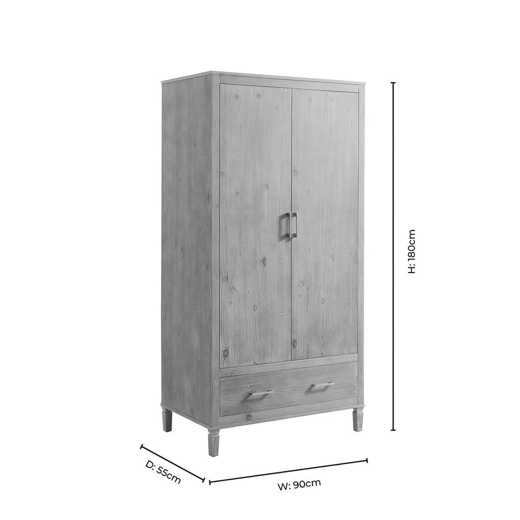 Armoire 2 portes avec tiroirs - Bois cérusé