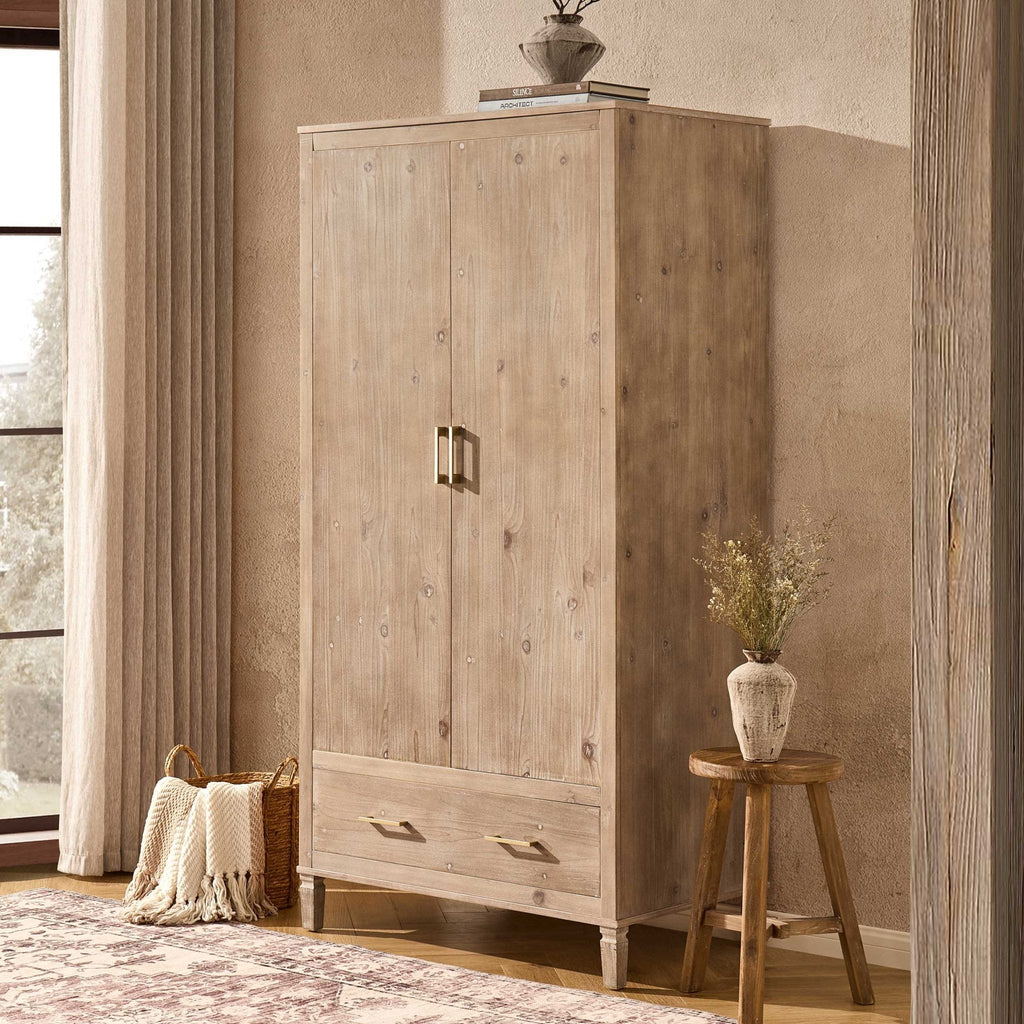 Armoire 2 portes avec tiroirs - Bois cérusé