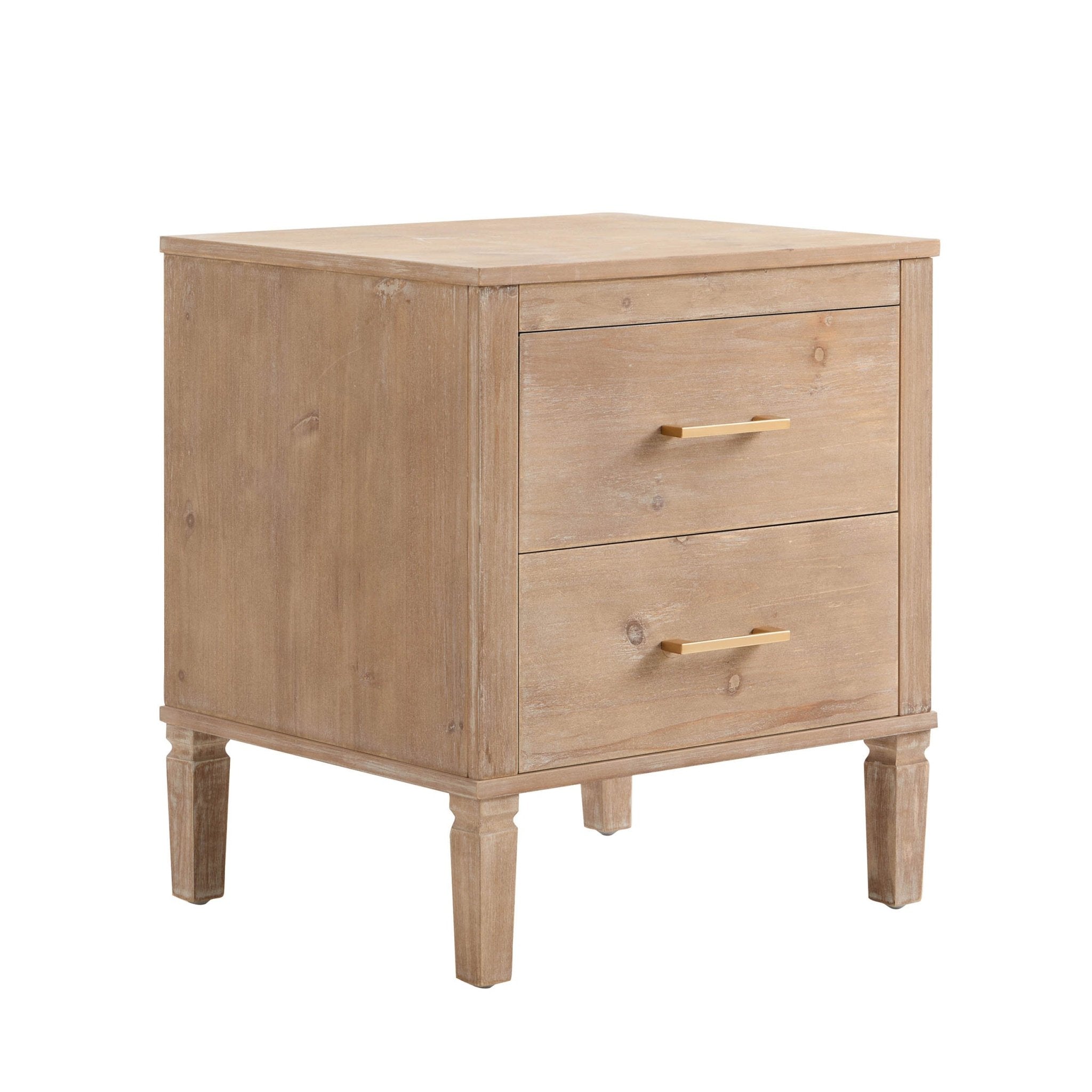 Table de chevet à 2 tiroirs - Bois lavé