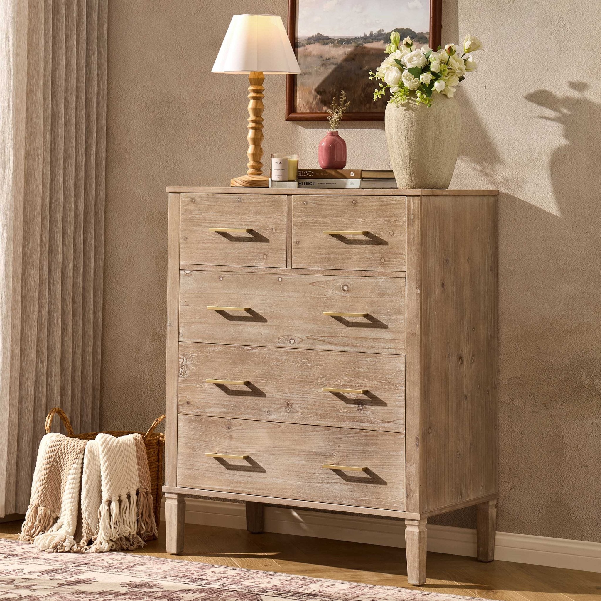 Commode 5 tiroirs – Bois blanchi