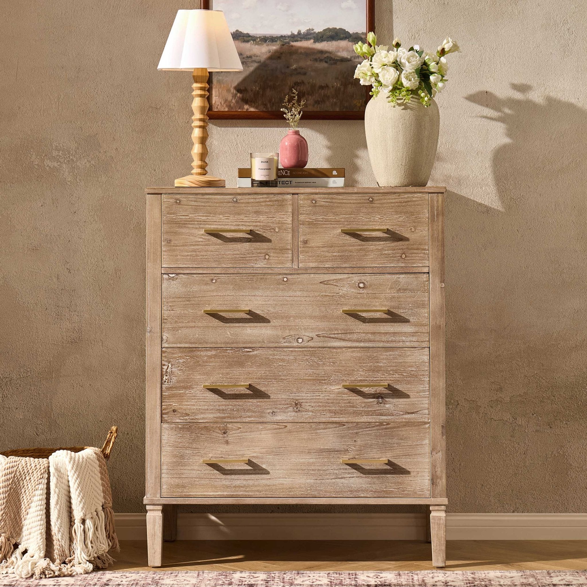 Commode 5 tiroirs – Bois blanchi