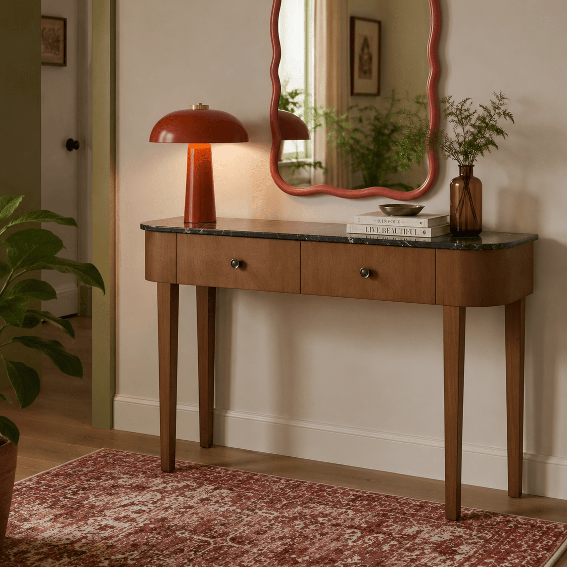 Console - Bois moyen/Dessus marbre